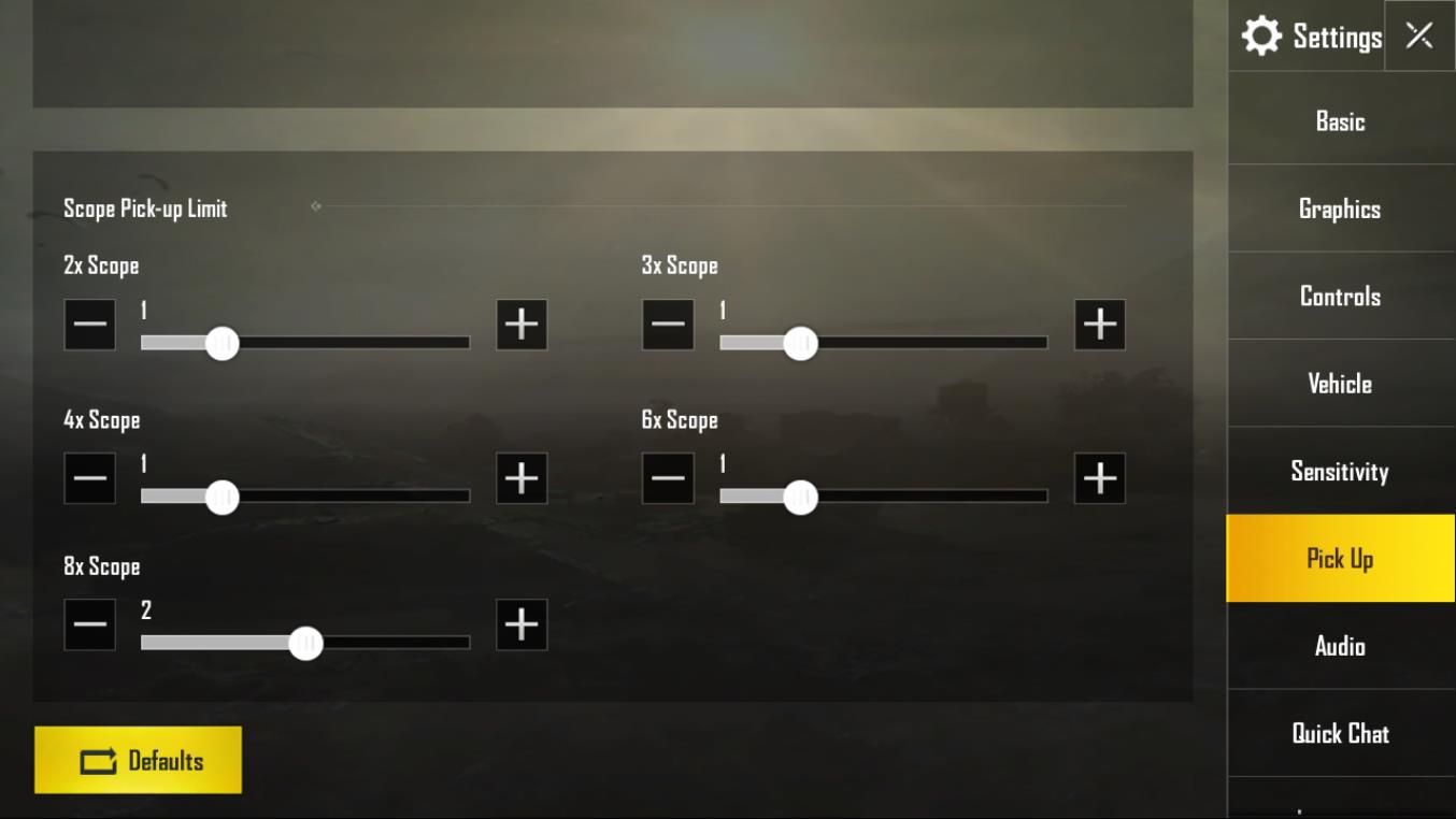PUBG MOBILE Pick up Settings
