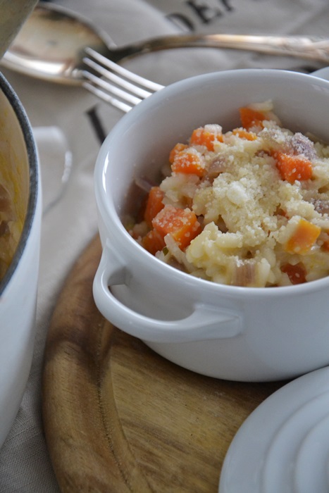 risotto vegano alle carote e olio alla salvia