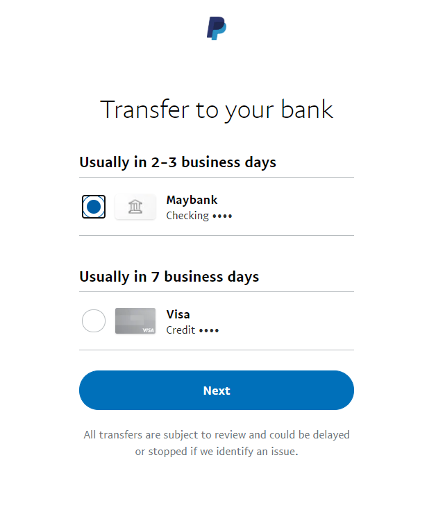 Withdraw cash from PayPal to Malaysia Banks or Credit card. Malaysia