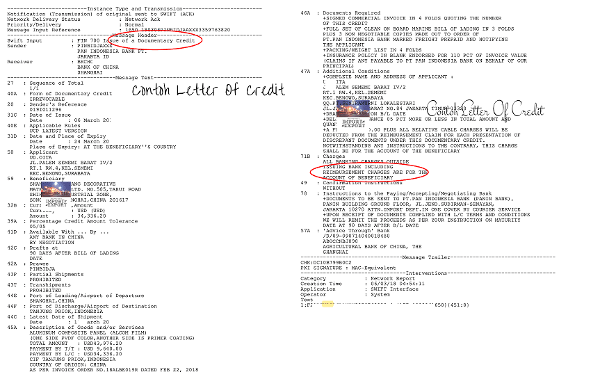 Contoh Letter Of Credit Bill Of Lading Commercial Invoice