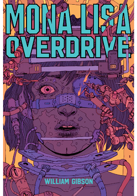 Capa de Monalisa Overdrive da Editora Aleph - garota com vários gadgets cyberpunks atados ao seu corpo