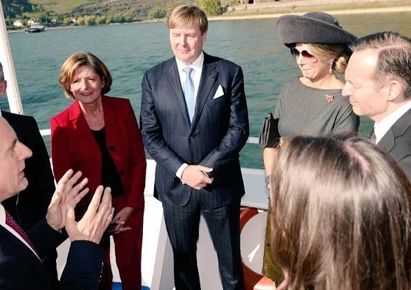 Governor of Rhineland-Palatinate Malu Dreyer and her Husband Klaus Jensen. Queen Maxima wore Natan wool top and yellow lace skirt. visit Germany