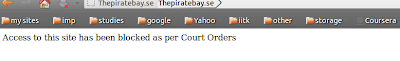Message showning that thepiratebay.se has been blocked on the basis of court orders