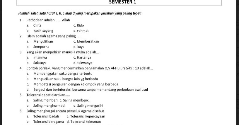 Soal Uts Pts Pendidikan Agama Dan Budi Pekerti Kelas 9 Sem Ganjil Kurikulum 2013 Soal Pelajaran