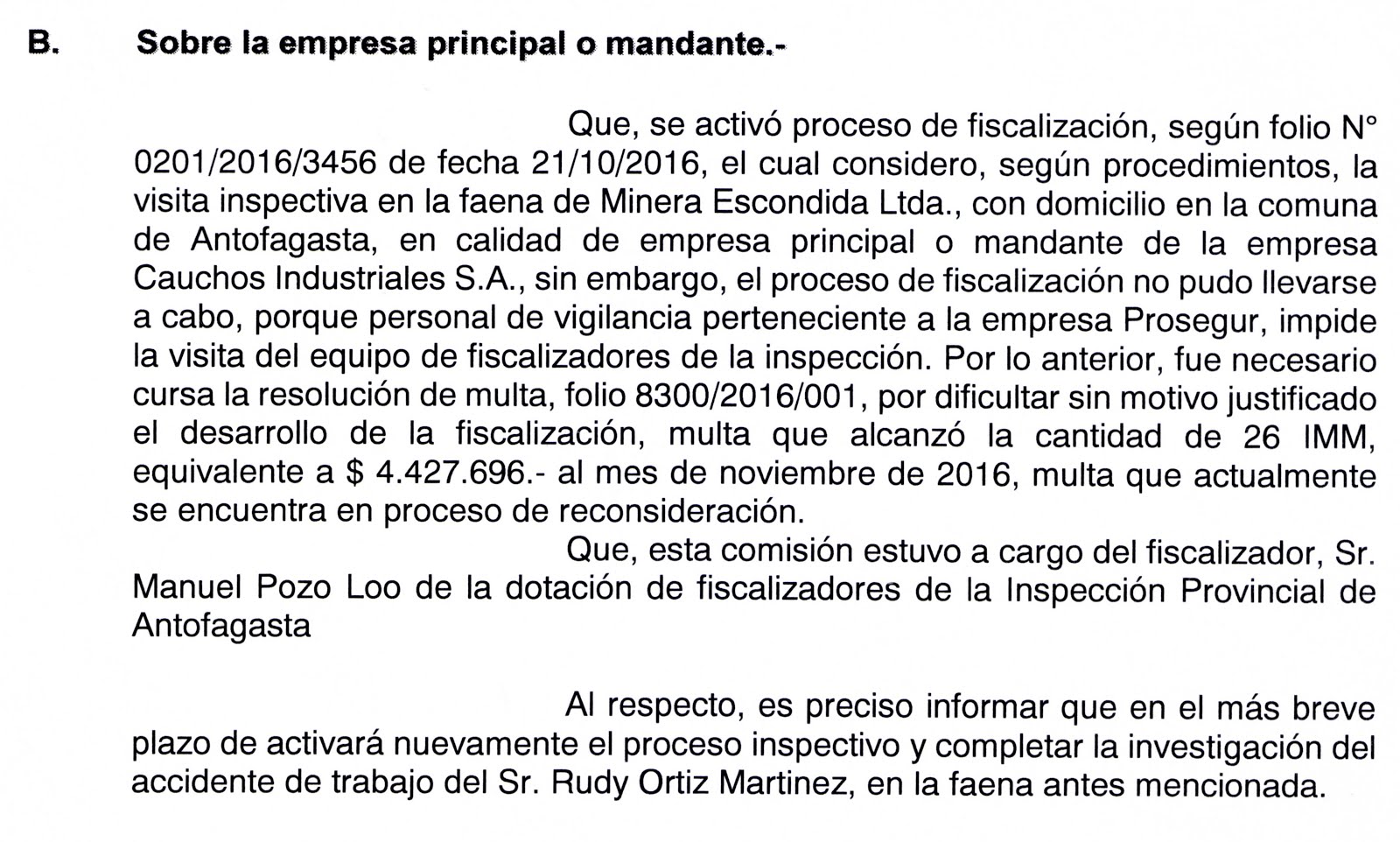 Más antecedentes sobre la criminal negligencia empresarial.