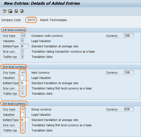 SAP FICO Central Define Additional Local Currencies for Company code
