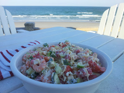 Easy feta and shrimp pasta salad