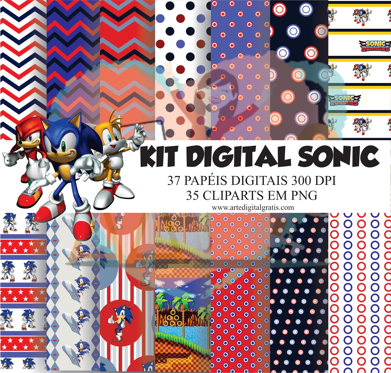 Kit Digital Sonic imagens png e Papeis Digitais