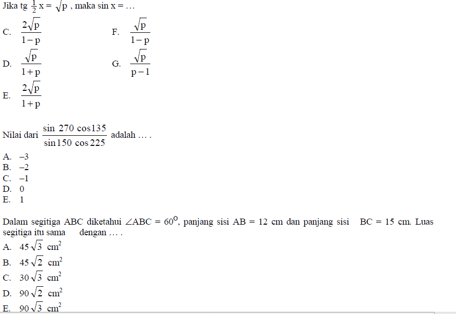 Ilmu yang Bermanfaat SOALSOAL TRIGONOMETRI KELAS X
