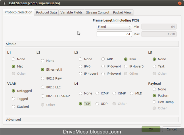 DriveMeca instalando Ostinato, generador / analizador de trafico en red