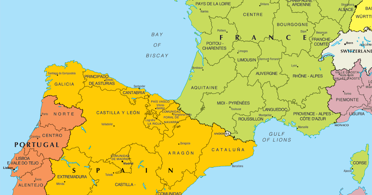 Map of Spain and France Free Printable Maps