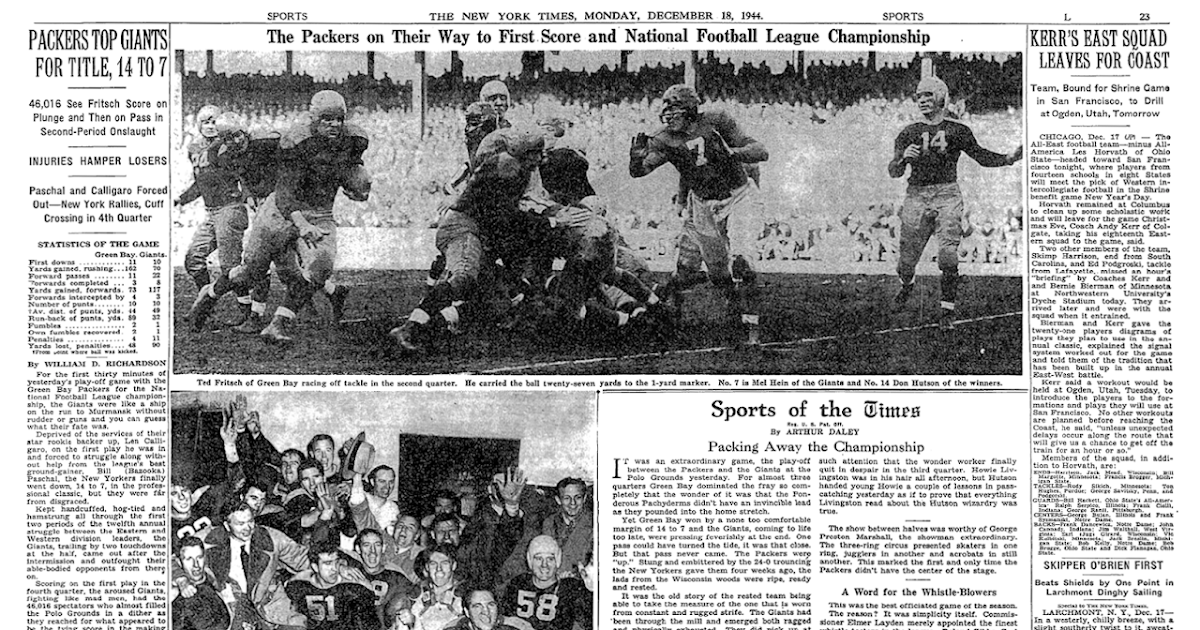PACKERVILLE, U.S.A. Flashback Friday 1944 NFL Championship
