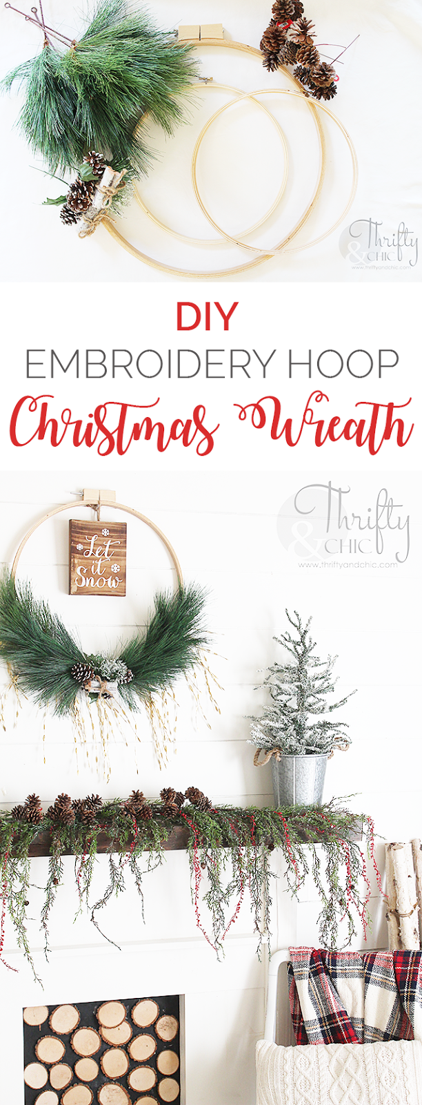 DIY Christmas wreath made with an embroidery hoop. DIY Christmas decor and decorating ideas. Farmhouse Christmas ideas.  @HobbyLobby #HobbyLobbyMade #HobbyLobbyHoliday #ad