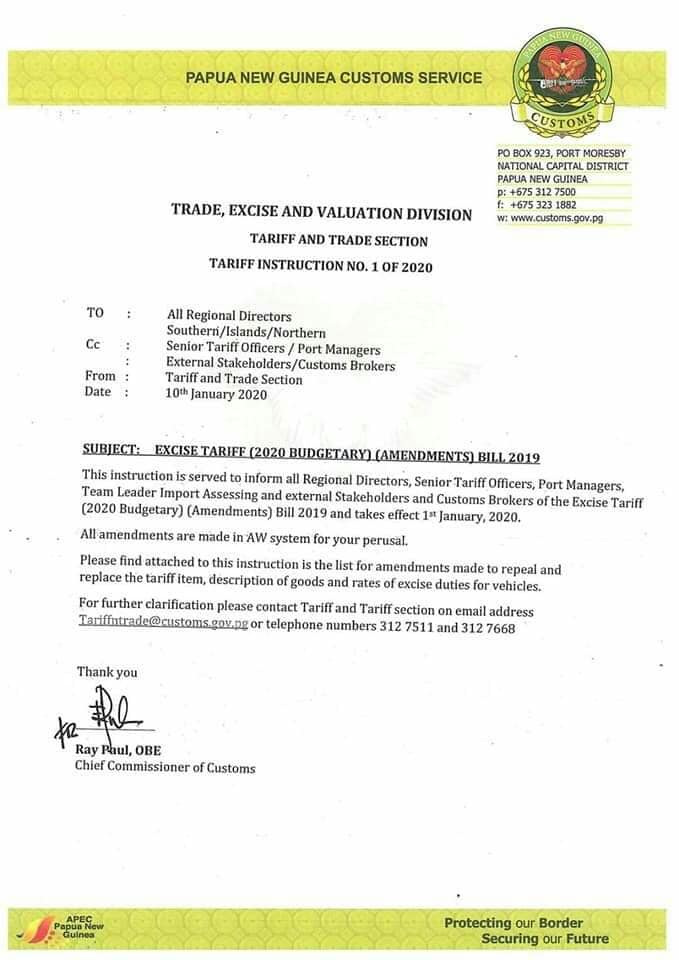 Massive Reduction by PNG Govt on Tariffs on Used Cars One Papua New