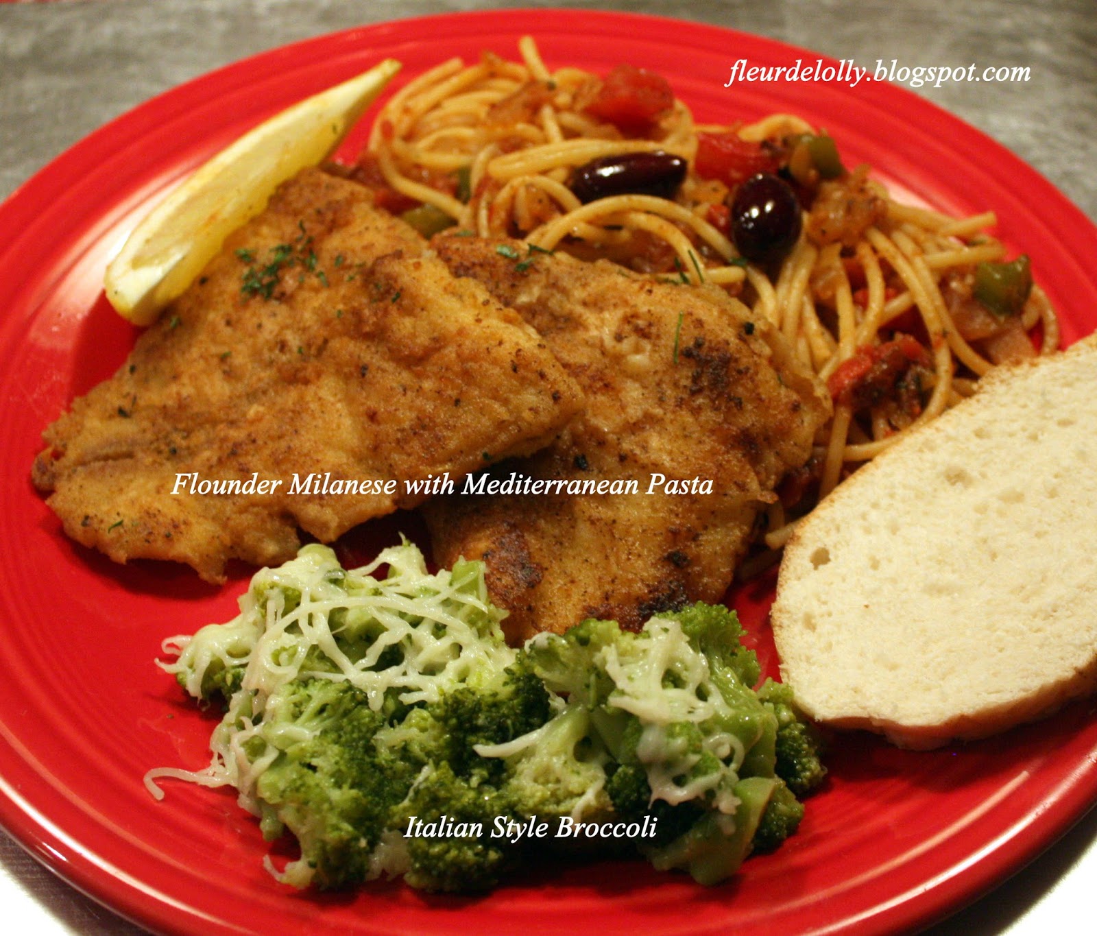 Fleur de Lolly Flounder Milanese with Mediterranean Pasta