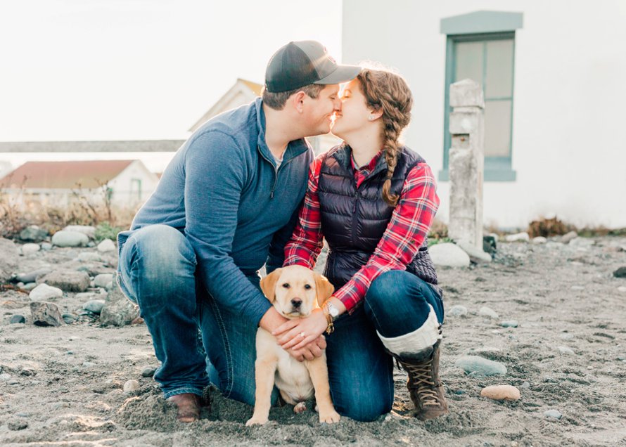 Lab Puppy Surprise Proposal-Beach Engagement Session-Fort Worden Photography by Something Minted