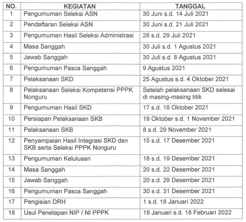 Jadwal Pelaksanaan Seleksi Penerimaan CPNS dan PPPK Nonguru Tahun 2021