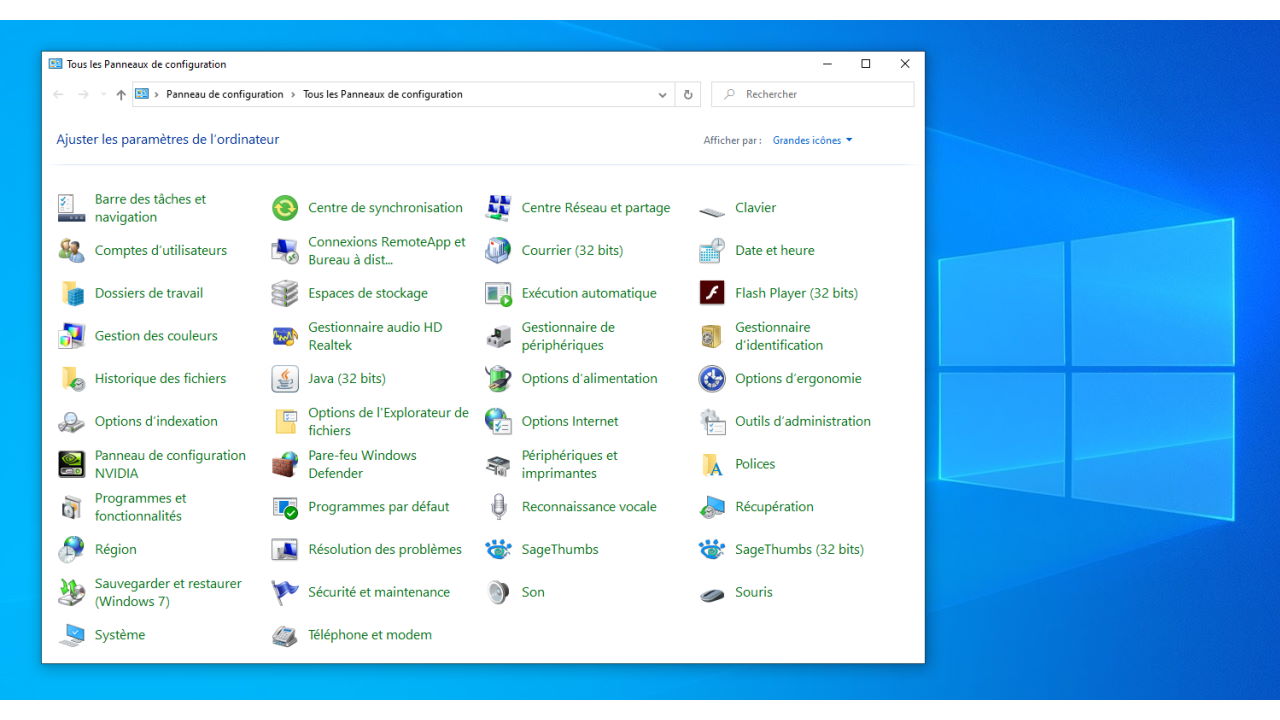 le panneau de configuration - accéder panneau configuration windows 10