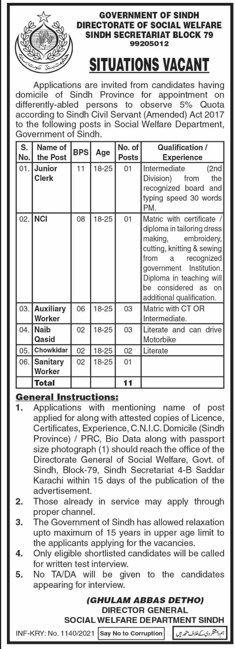 Sindh Social Welfare Department Jobs 2021 in Pakistan Sindh Social Welfare Department Jobs 2021 in Pakistan