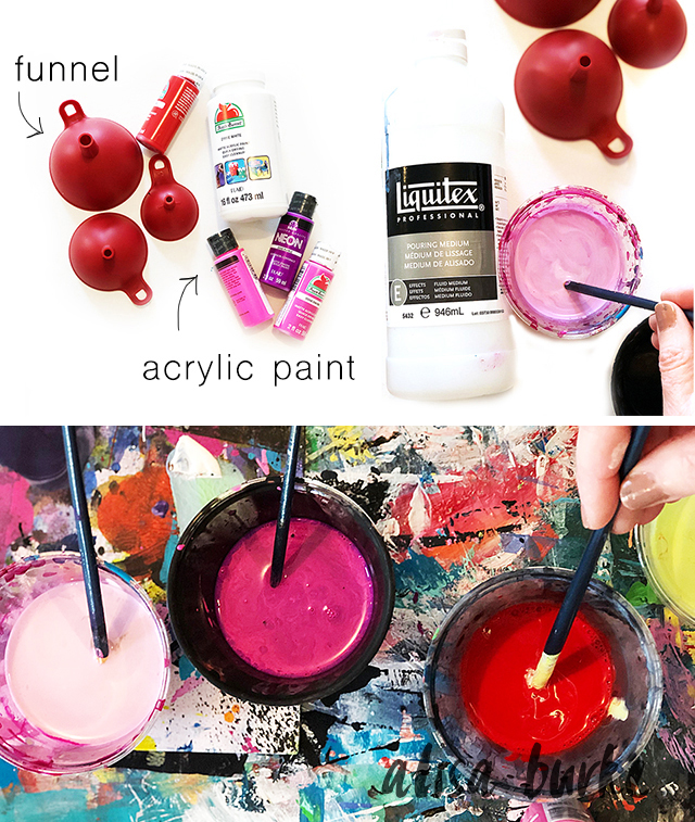 creating with a kid- funnel paint pouring