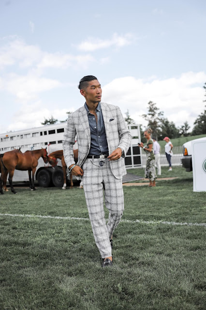Leo Chan wearing Windowpane Suit to Polo Match | Asian Model and Blogger
