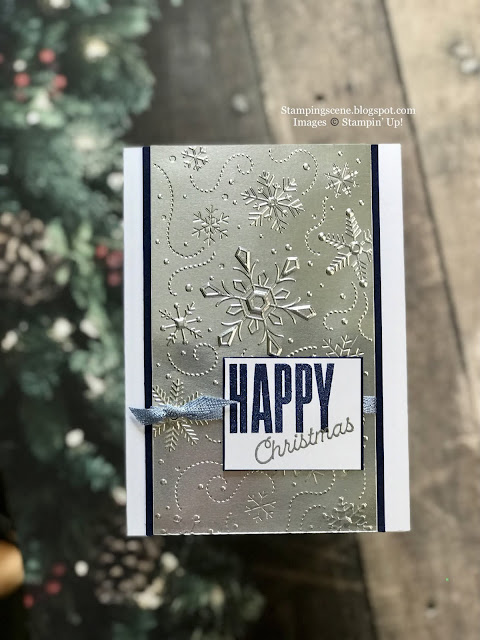 Silver blue christmas card using biggest wish and embossing folder