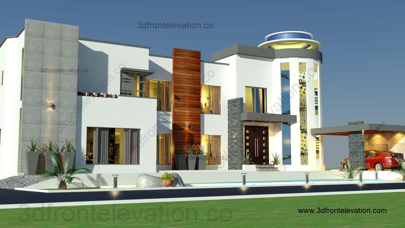 3D Front Elevation com 2 Kanal House Design