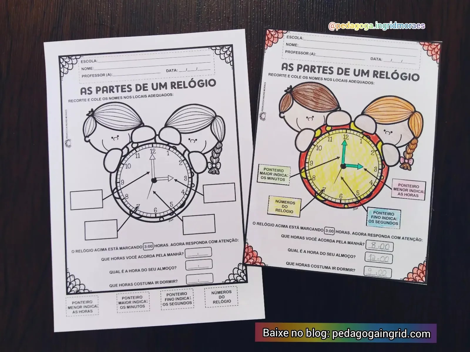 ATIVIDADE DE MATEMÁTICA HORAS: AS PARTES DE UM RELÓGIO