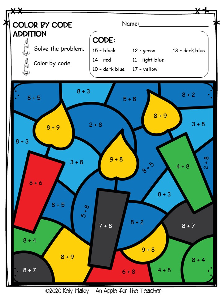 An Apple For The Teacher Kwanzaa Color By Number Math Facts Practice