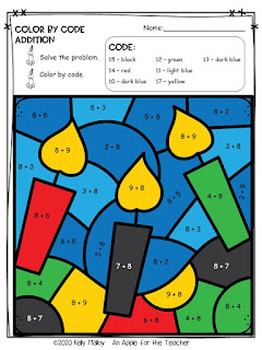 Kwanzaa color by number addition candles color