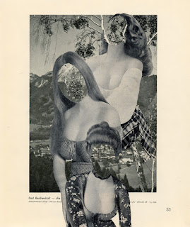 Collage of mountains and women from vintage book