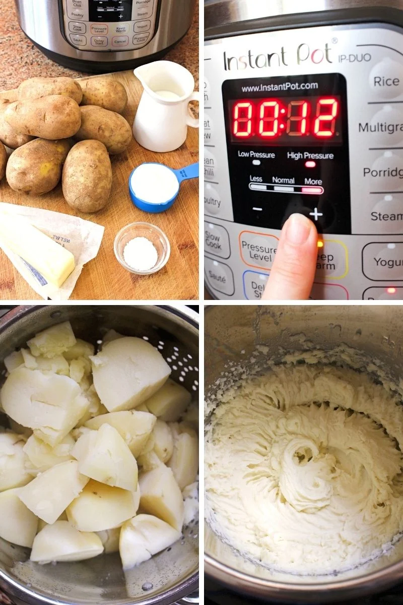 Ingredients for Instant Pot Mashed Potatoes on a wood cutting board.