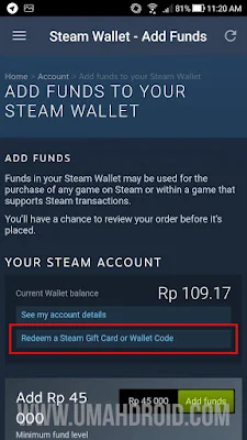 Pilih Redeem a Steam Gift Card or Wallet Code