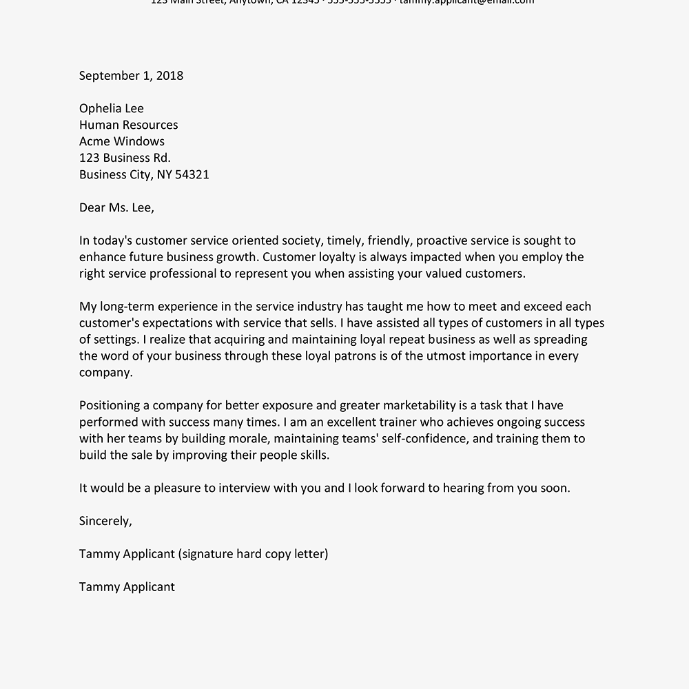 Sample Cover Letter For Job Application For Customer Service Cover Letter