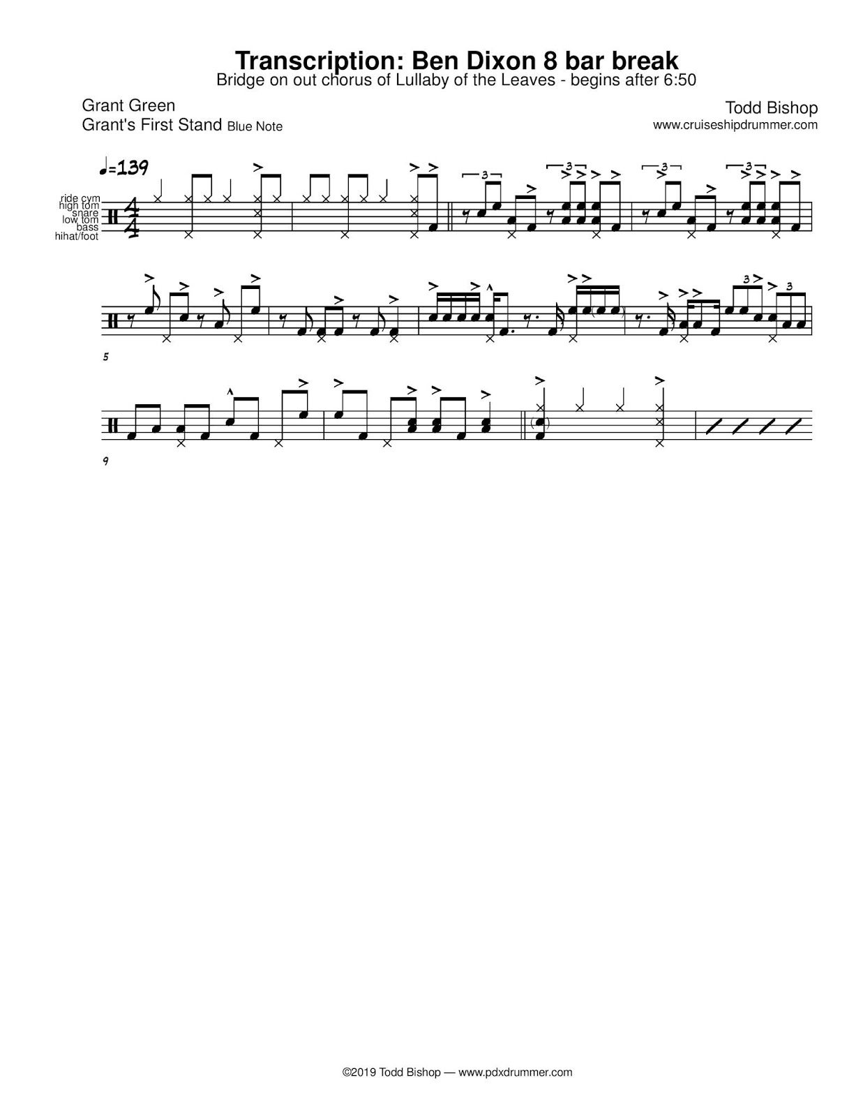 Cruise Ship Drummer Transcription Ben Dixon 8 Bar Break