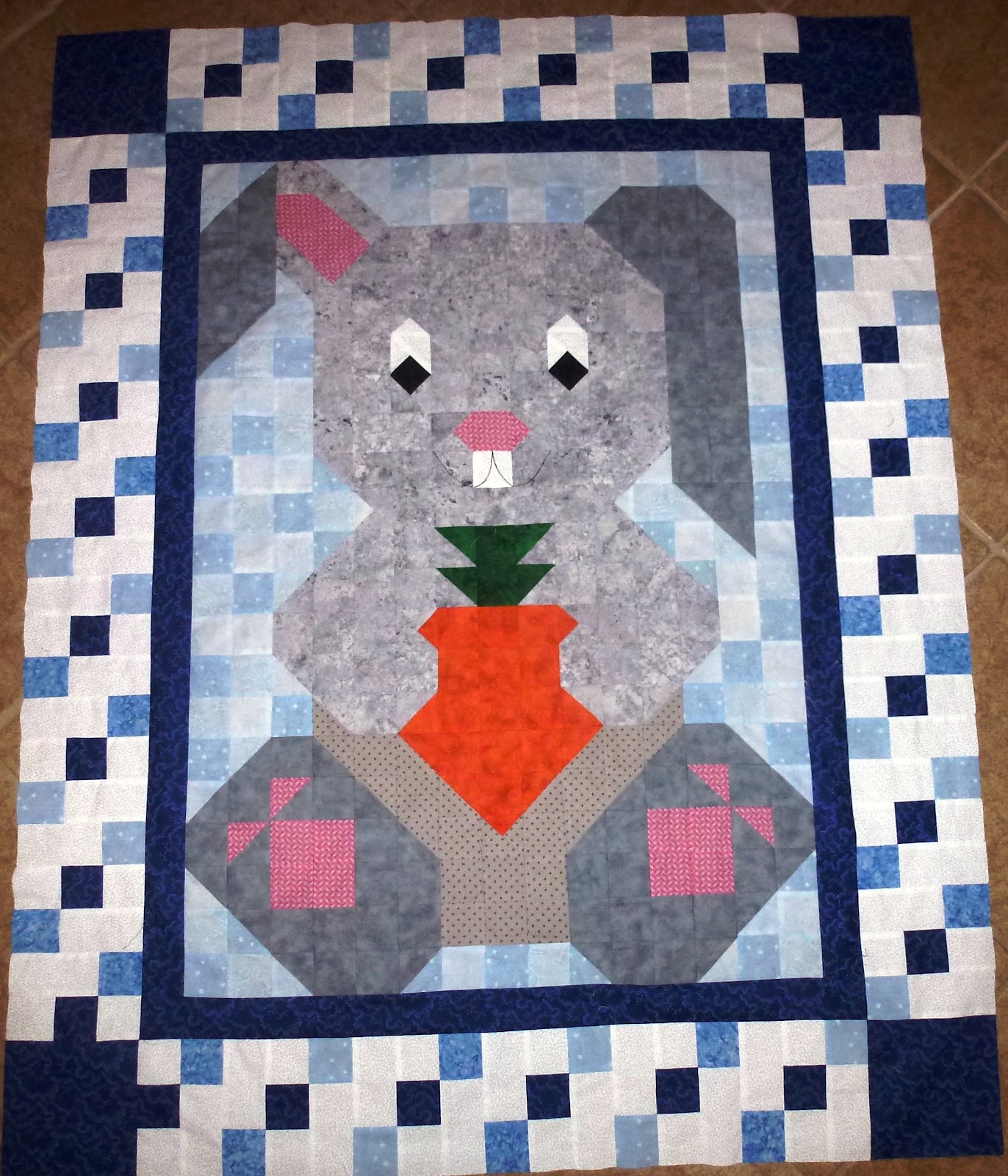 Quilting Grandma Bunny quilt top