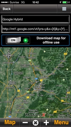 Offroad Navigation MotionX, die Satellitenansicht offline bereitstellen