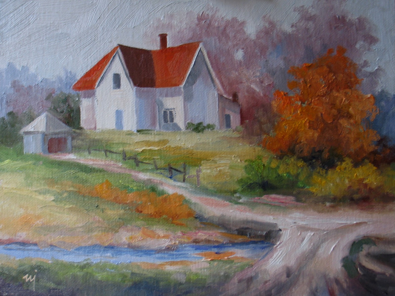 Nel's Everyday Painting Farmhouse on a Hill SOLD