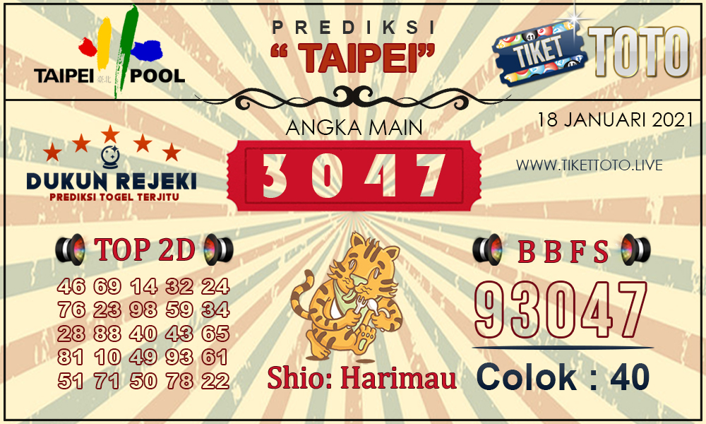 Prediksi Togel TAIPEI TIKETTOTO 18 JANUARI 2021