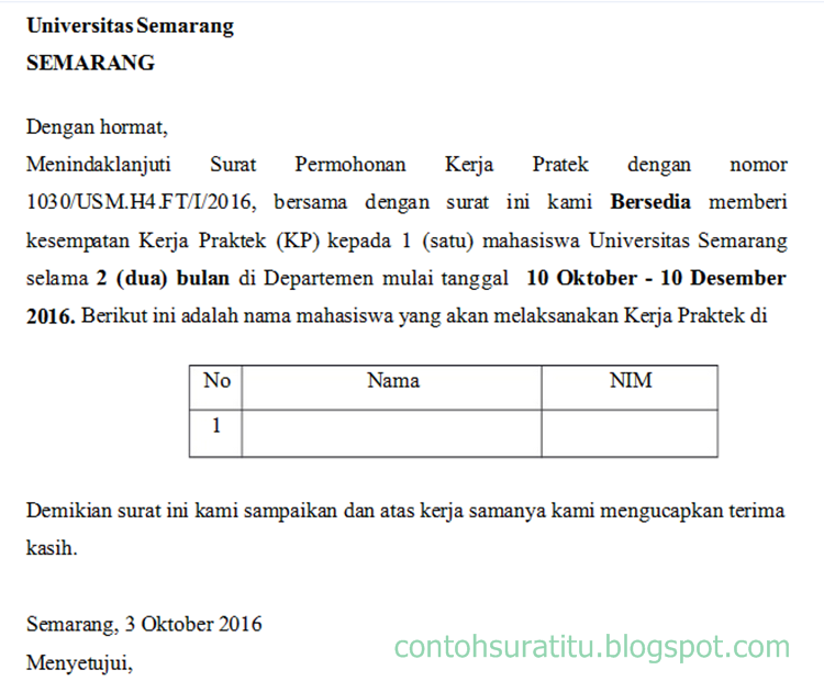 2 Contoh Surat Balasan Magang Yang Benar