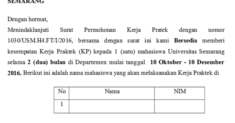 Contoh Surat Balasan Permohonan Kerja Praktek Arnabgurlz