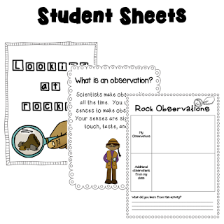 Text says: student sheets
3 student sheets for rock observation lab are pictured