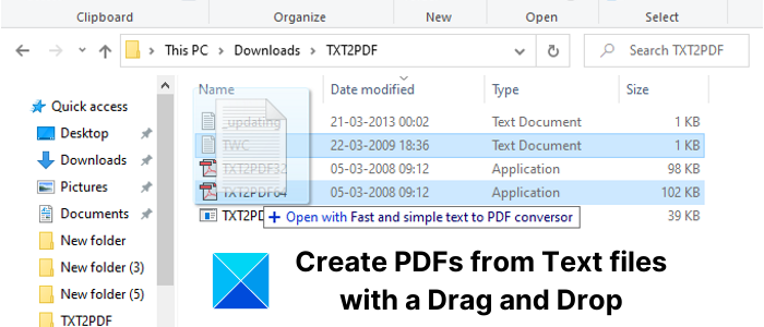 Преобразование TXT в PDF с помощью перетаскивания