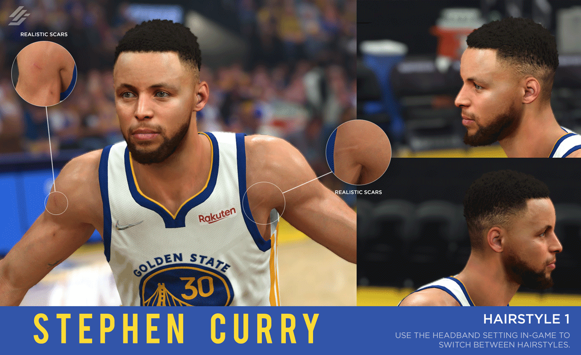 NBA 2K22 Stephen Curry Cyberface (2 Hairstyles Switching) by Monja