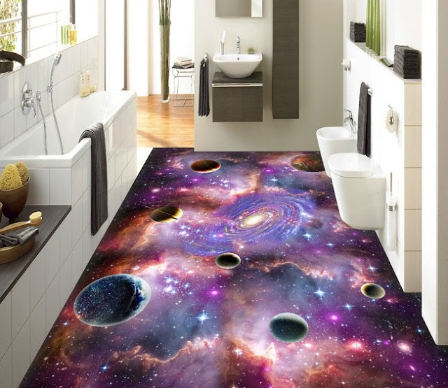 space themed 3d flooring-for modern bathroom