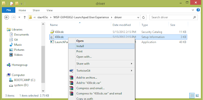 Screenshot showing MSP430 driver installation