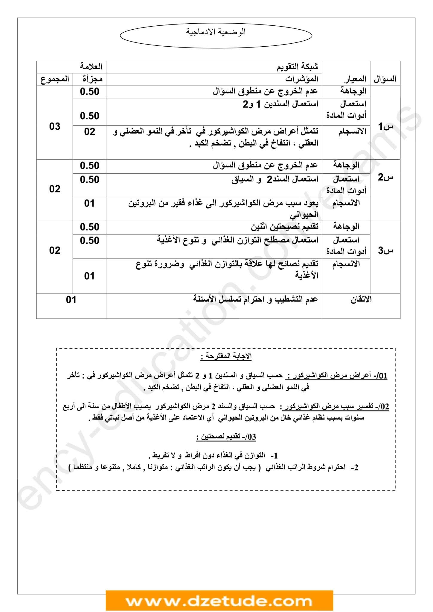 فرض العلوم الطبيعية الفصل الأول للسنة الأولى متوسط - الجيل الثاني نموذج 8