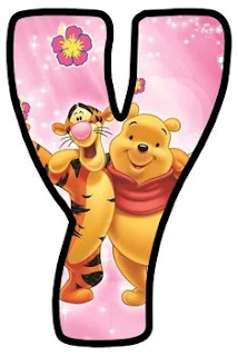 Abecedario de Tiger y Winnie the Pooh en Fondo Rosa. Tiger and Winnie the Pooh Alphabet.