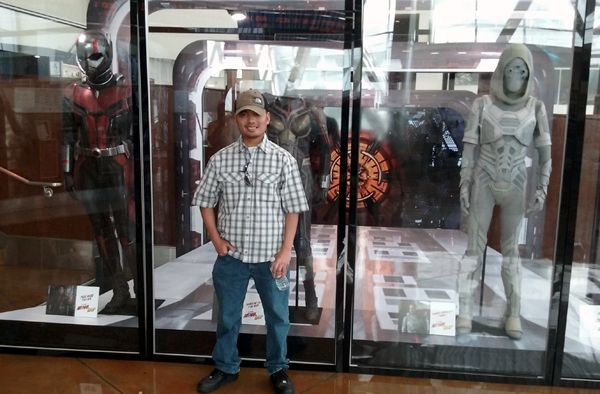 Posing with the Ant-Man, Wasp and Ghost costumes used in ANT-MAN AND THE WASP...on July 8, 2018.