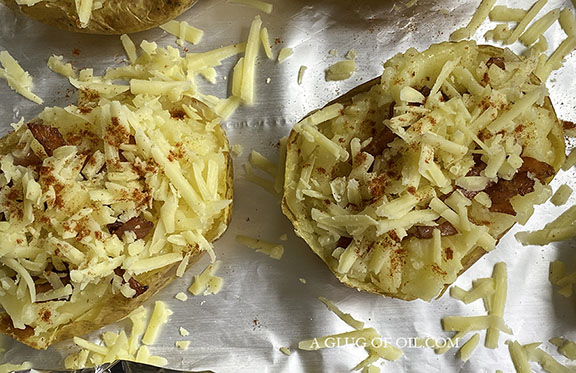 Cheesy Stuffed Baked Potatoes ready for the oven